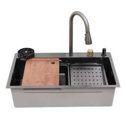 Мойка нерж.премиум класса В7545-R Графит с чашкоомывателем со смесителем